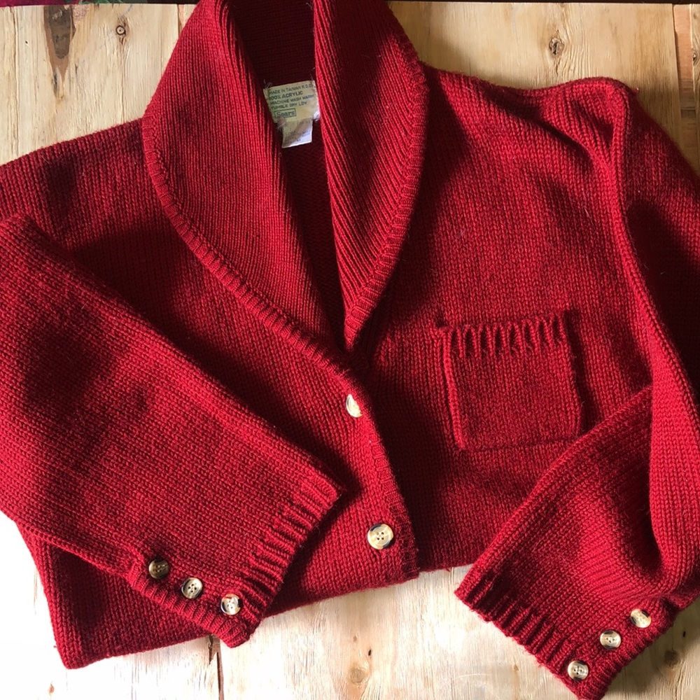 Vintage Sears Red Button Down Cardigan Sweater M - Picture 5 of 5